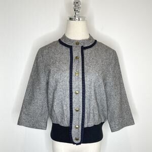 Madchen Anthropologie Wool Blend Snap Jacket Womens Large Gray 3/4 Sleeves